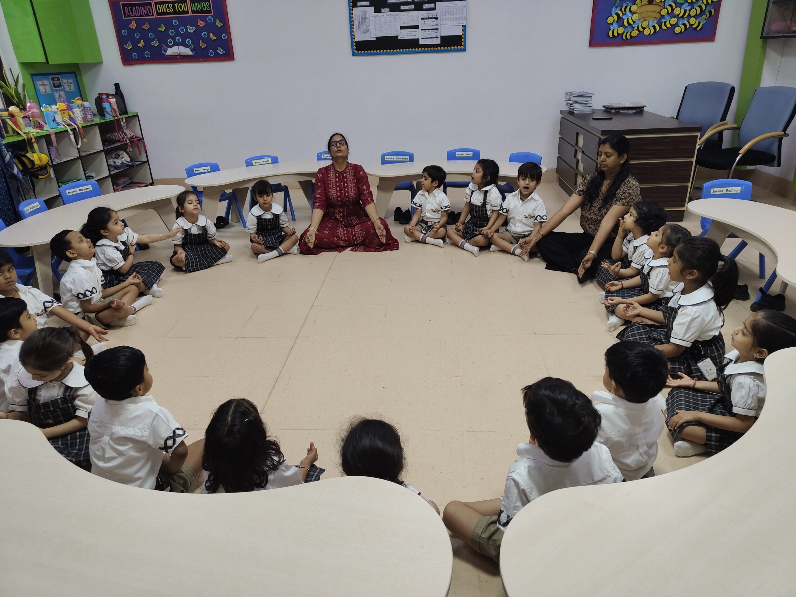 Children listening quietly to music