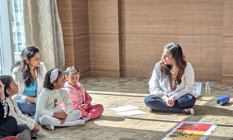Dr. Radha Tyagi with a young student at Radha Arts